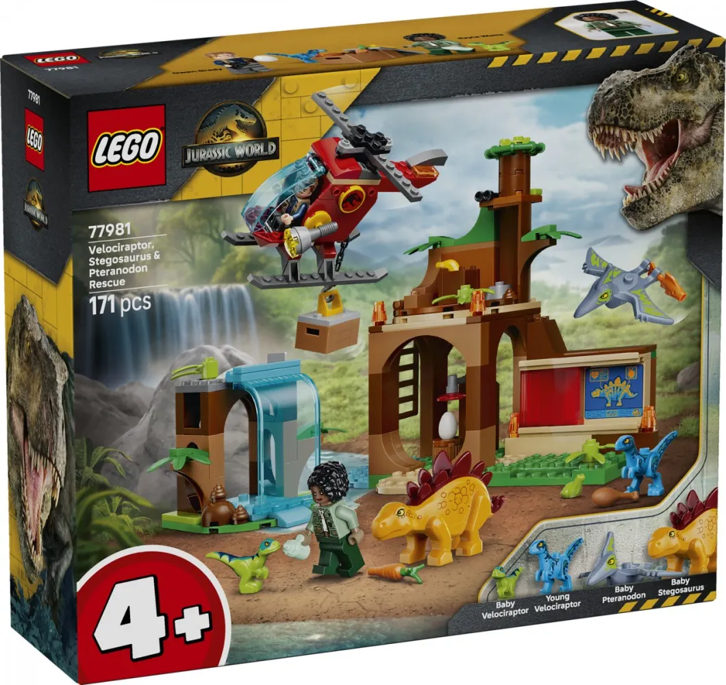 Klocki Jurassic World 77981 Welociraptor, stegozaur i pteranodon - Centrum ratunkowe – zdjęcie 1 z 6